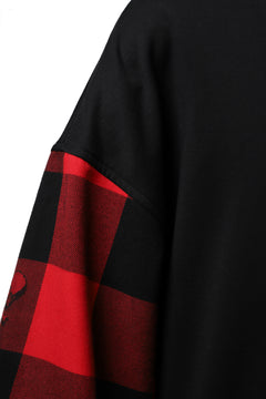 Load image into Gallery viewer, mastermind JAPAN COMBI PULLOVER TOPS / CHECK SHIRT SLEEVE (BLACK x RED)