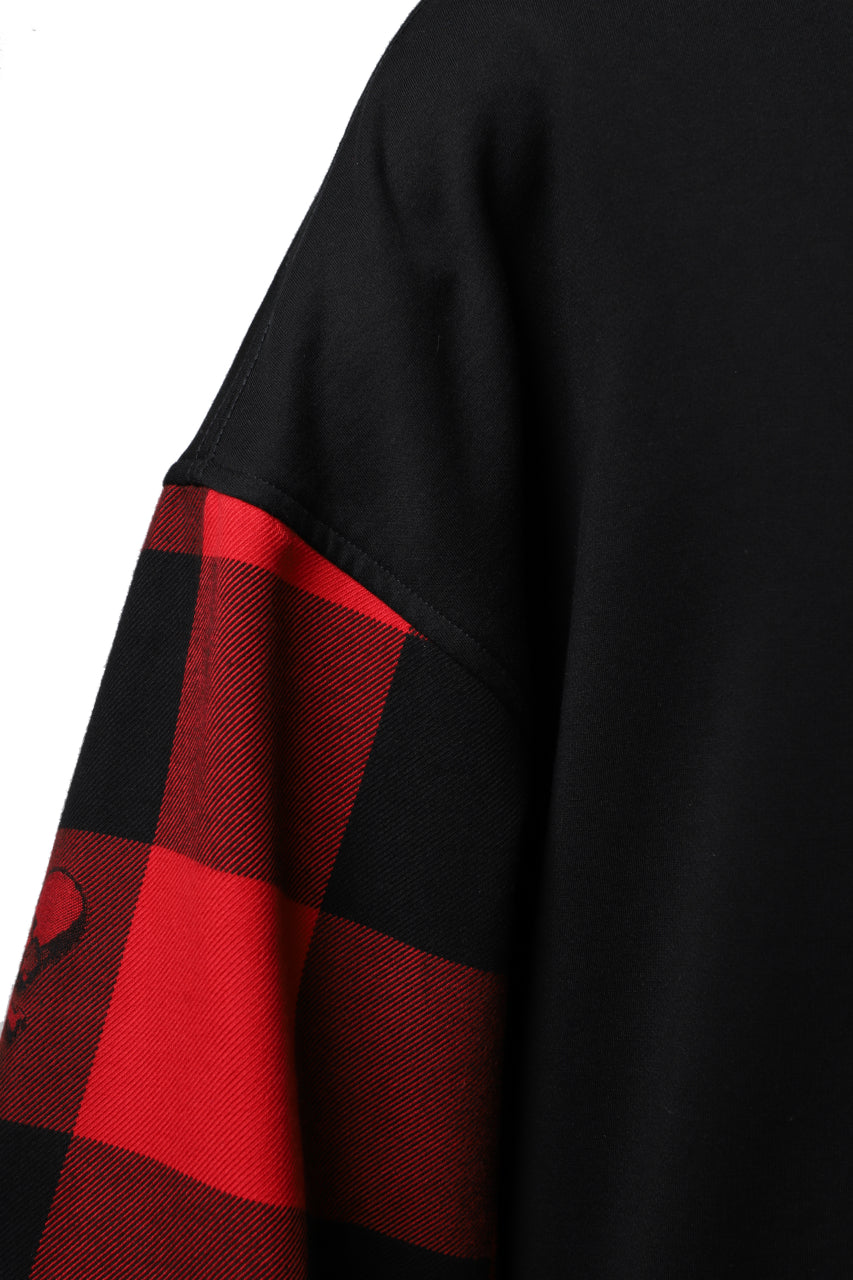 Load image into Gallery viewer, mastermind JAPAN COMBI PULLOVER TOPS / CHECK SHIRT SLEEVE (BLACK x RED)