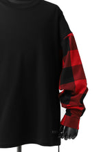 Load image into Gallery viewer, mastermind JAPAN COMBI PULLOVER TOPS / CHECK SHIRT SLEEVE (BLACK x RED)