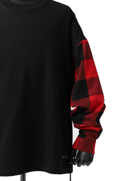 Load image into Gallery viewer, mastermind JAPAN COMBI PULLOVER TOPS / CHECK SHIRT SLEEVE (BLACK x RED)
