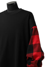 Load image into Gallery viewer, mastermind JAPAN COMBI PULLOVER TOPS / CHECK SHIRT SLEEVE (BLACK x RED)