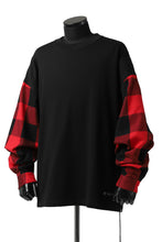 Load image into Gallery viewer, mastermind JAPAN COMBI PULLOVER TOPS / CHECK SHIRT SLEEVE (BLACK x RED)