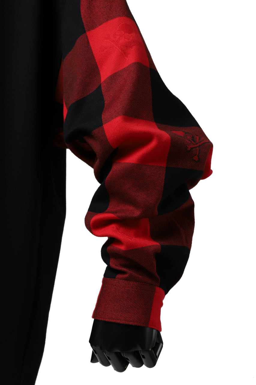 Load image into Gallery viewer, mastermind JAPAN COMBI PULLOVER TOPS / CHECK SHIRT SLEEVE (BLACK x RED)