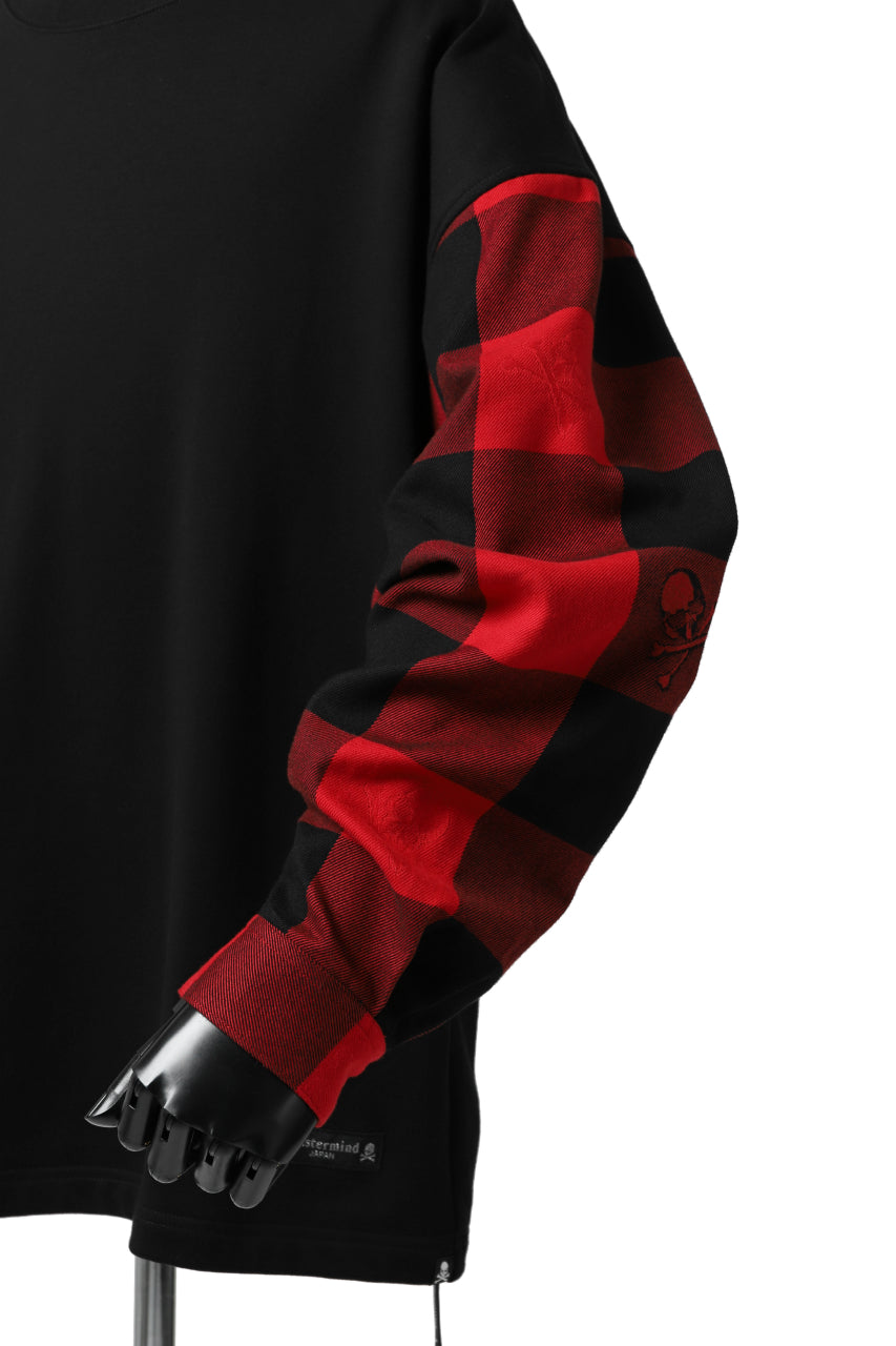 Load image into Gallery viewer, mastermind JAPAN COMBI PULLOVER TOPS / CHECK SHIRT SLEEVE (BLACK x RED)