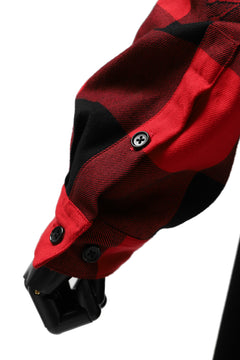 Load image into Gallery viewer, mastermind JAPAN COMBI PULLOVER TOPS / CHECK SHIRT SLEEVE (BLACK x RED)