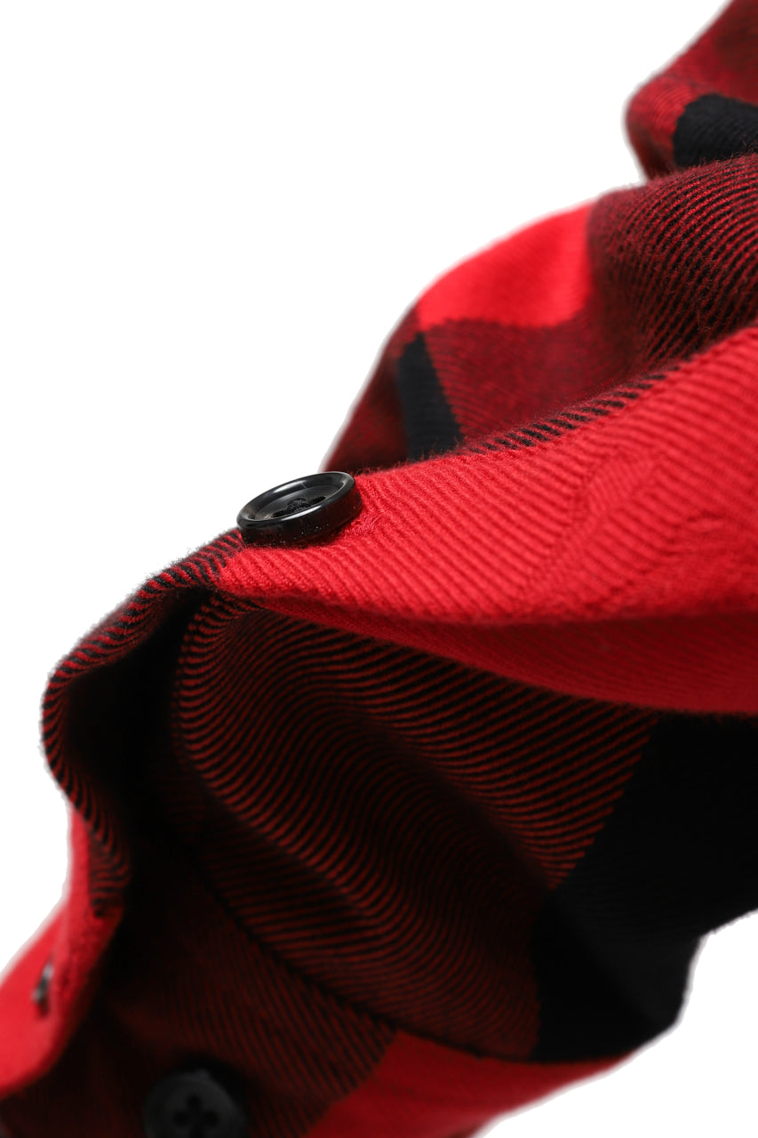 Load image into Gallery viewer, mastermind JAPAN COMBI PULLOVER TOPS / CHECK SHIRT SLEEVE (BLACK x RED)