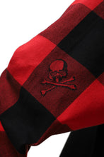 Load image into Gallery viewer, mastermind JAPAN COMBI PULLOVER TOPS / CHECK SHIRT SLEEVE (BLACK x RED)