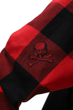 Load image into Gallery viewer, mastermind JAPAN COMBI PULLOVER TOPS / CHECK SHIRT SLEEVE (BLACK x RED)