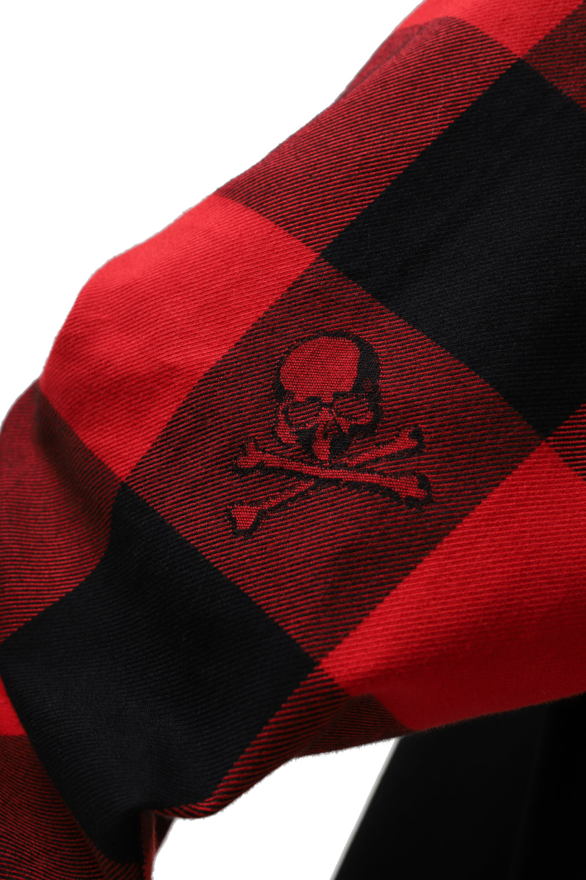 Load image into Gallery viewer, mastermind JAPAN COMBI PULLOVER TOPS / CHECK SHIRT SLEEVE (BLACK x RED)