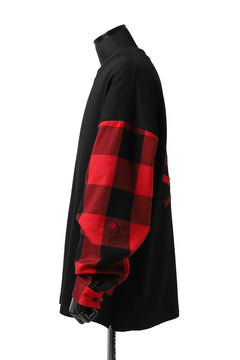 Load image into Gallery viewer, mastermind JAPAN COMBI PULLOVER TOPS / CHECK SHIRT SLEEVE (BLACK x RED)