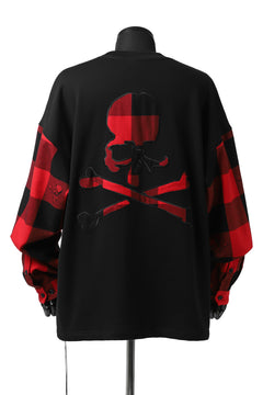 Load image into Gallery viewer, mastermind JAPAN COMBI PULLOVER TOPS / CHECK SHIRT SLEEVE (BLACK x RED)