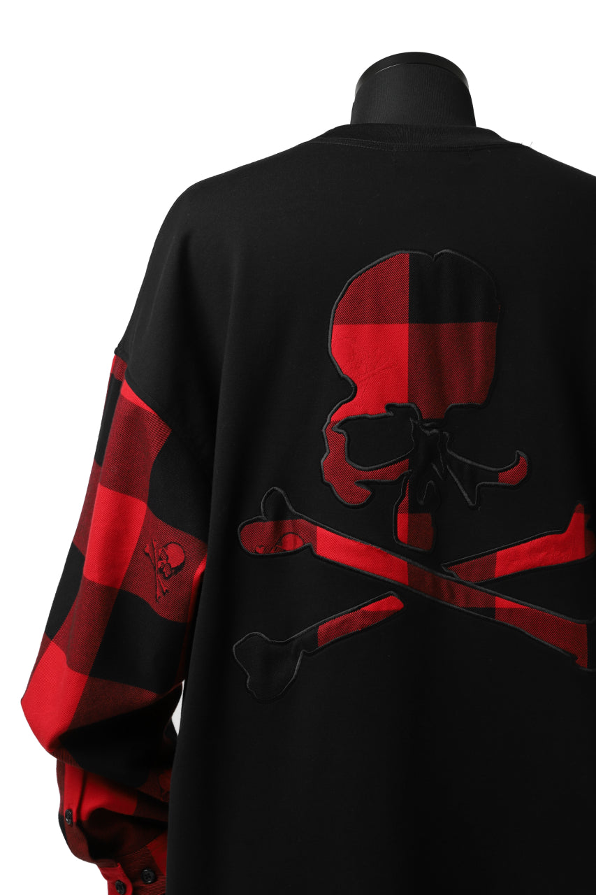 Load image into Gallery viewer, mastermind JAPAN COMBI PULLOVER TOPS / CHECK SHIRT SLEEVE (BLACK x RED)