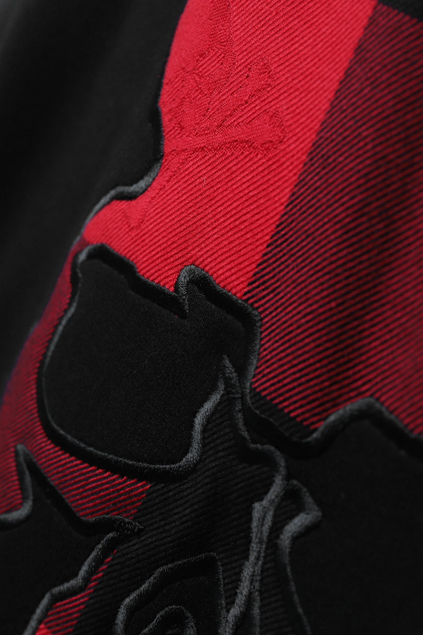 Load image into Gallery viewer, mastermind JAPAN COMBI PULLOVER TOPS / CHECK SHIRT SLEEVE (BLACK x RED)