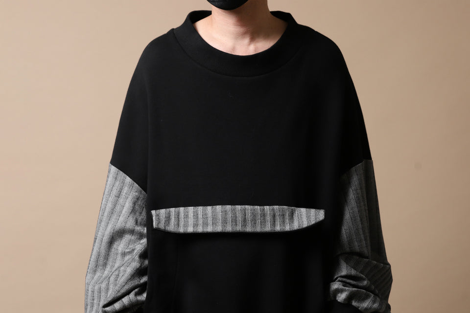 画像をギャラリービューアに読み込む, SOSNOVSKA exclusive ABSTRACT COMBINATION SWEAT SHIRT (BLACK x GREY STRIPE)
