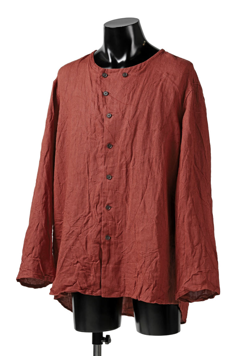 YUTA MATSUOKA round neck fly front shirts / sulfur dyed washer linen (red)