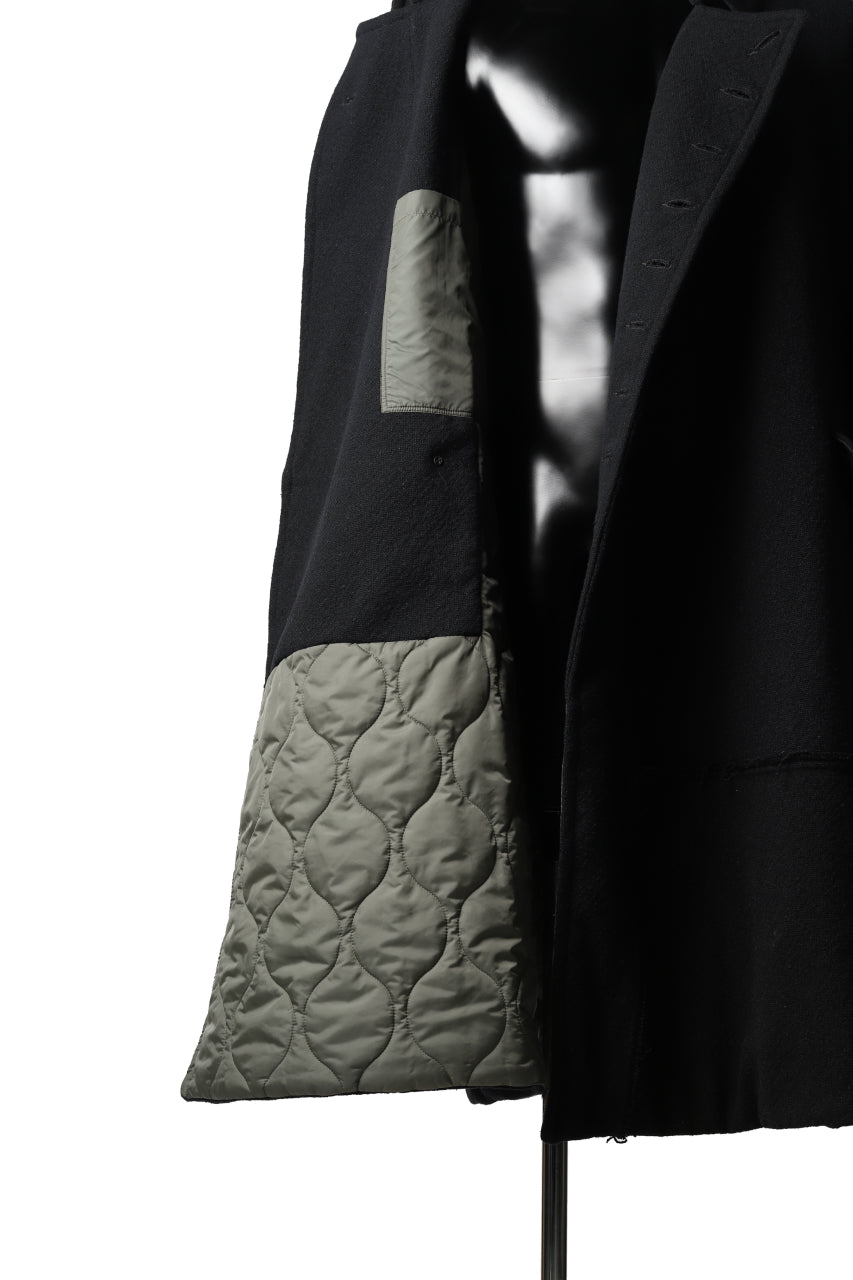 画像をギャラリービューアに読み込む, KLASICA HM-C DOUBLE BREASTED COAT with BONDED LINING / WOOLxSILK BOLD DUNGAREES (BLACK)