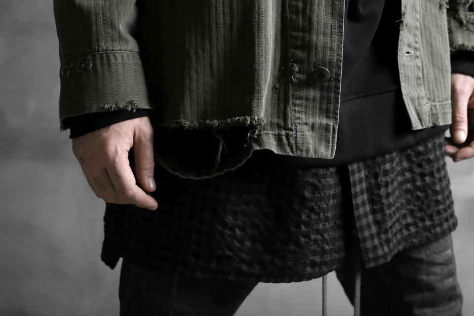画像をギャラリービューアに読み込む, RESURRECTION HANDMADE vintage damage military herringbone shirt (KHAKI GREEN)