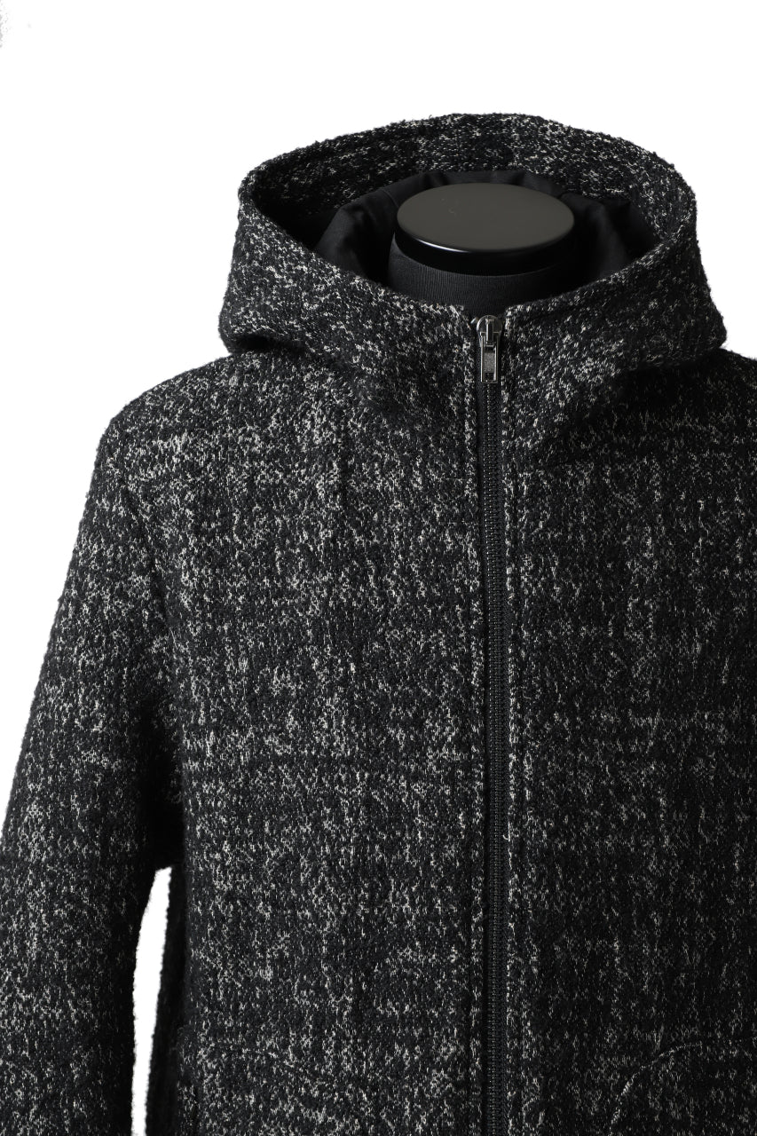 Load image into Gallery viewer, daub HOODED LONG ZIP COAT / MERANGE KNITTED (BLACK)