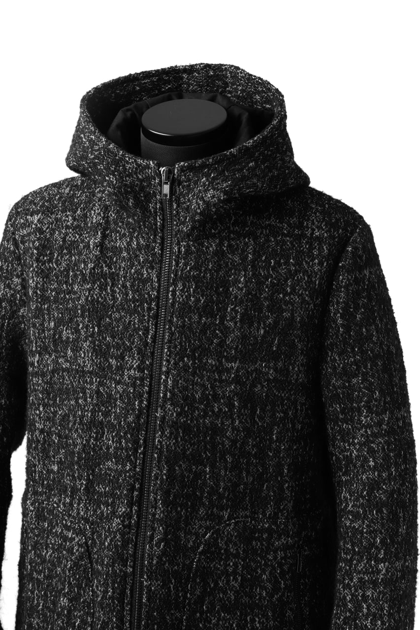 Load image into Gallery viewer, daub HOODED LONG ZIP COAT / MERANGE KNITTED (BLACK)