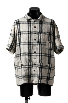 画像をギャラリービューアに読み込む, _vital short sleeve coverall shirt / linen-plaid (BLACK x BEIGE)