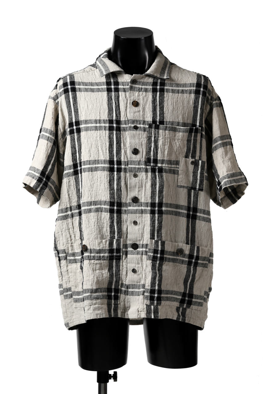 画像をギャラリービューアに読み込む, _vital short sleeve coverall shirt / linen-plaid (BLACK x BEIGE)