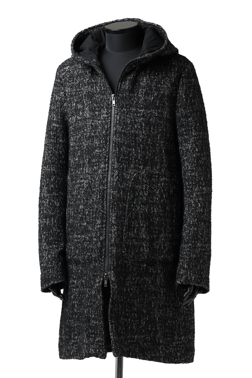 Load image into Gallery viewer, daub HOODED LONG ZIP COAT / MERANGE KNITTED (BLACK)