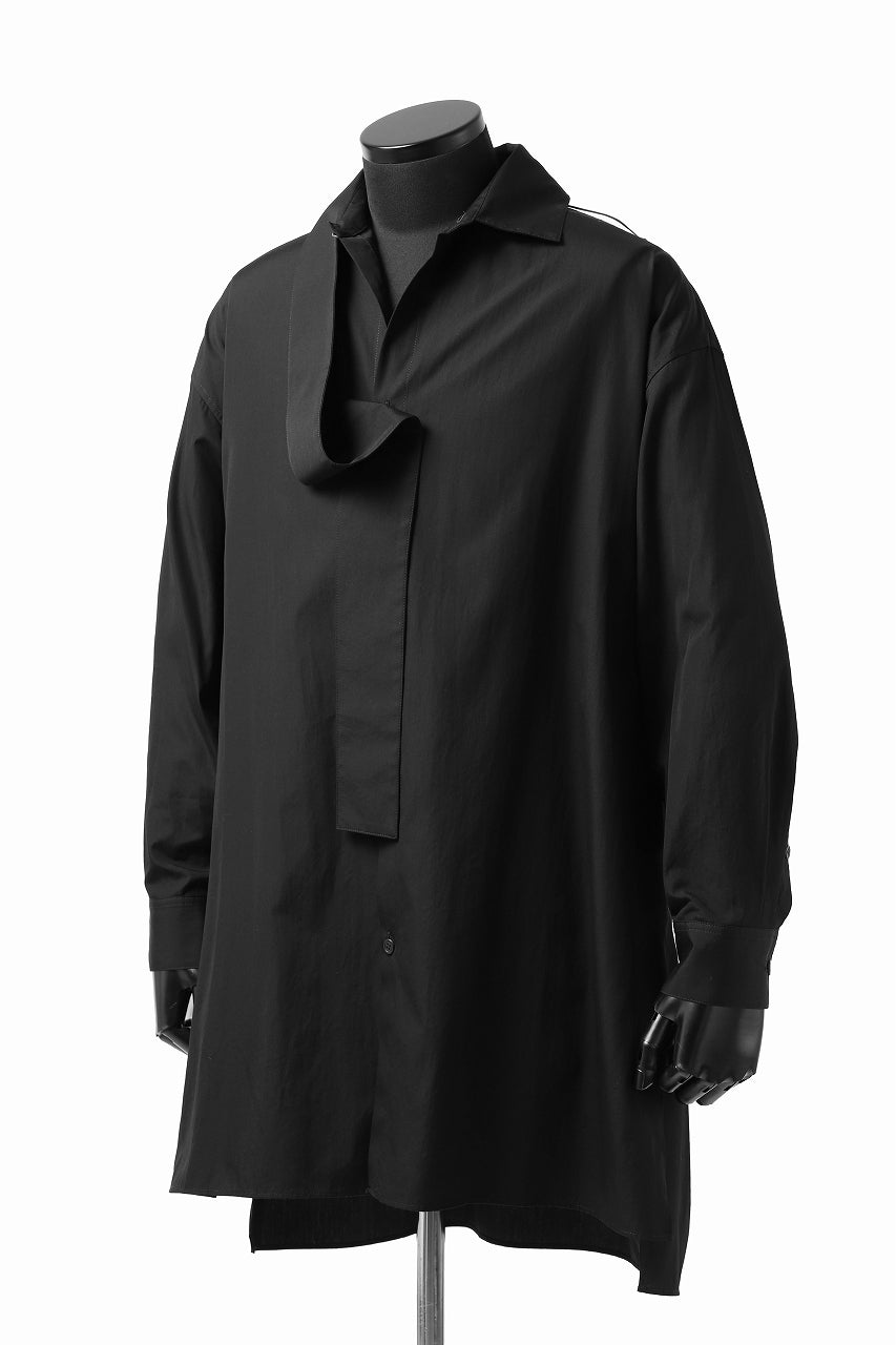 画像をギャラリービューアに読み込む, Y's TIE COLLAR LONG SHIRT / COTTON BROAD (BLACK)