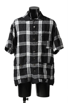 画像をギャラリービューアに読み込む, _vital short sleeve coverall shirt / linen-plaid (BLACK x WHITE)