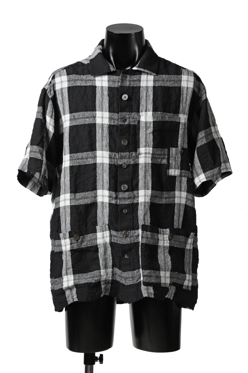 画像をギャラリービューアに読み込む, _vital short sleeve coverall shirt / linen-plaid (BLACK x WHITE)