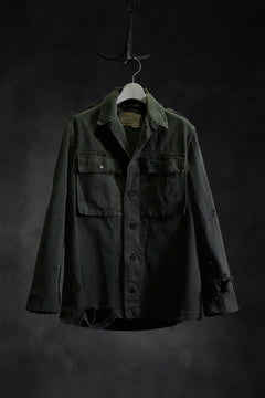 画像をギャラリービューアに読み込む, RESURRECTION HANDMADE vintage damage military herringbone shirt (KHAKI GREEN)