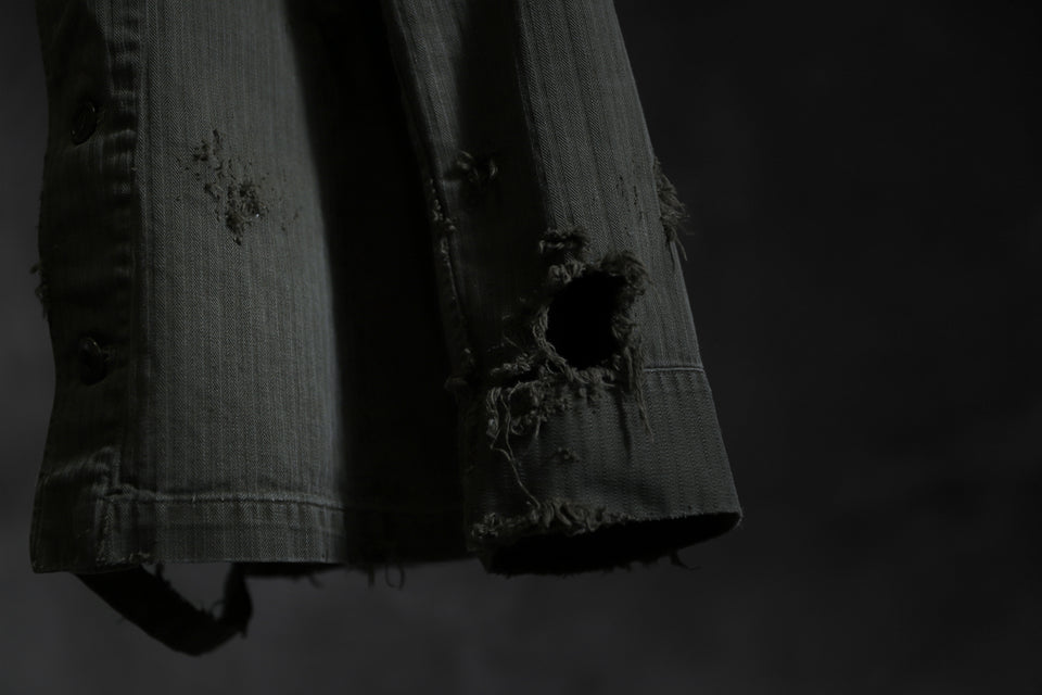 画像をギャラリービューアに読み込む, RESURRECTION HANDMADE vintage damage military herringbone shirt (KHAKI GREEN)