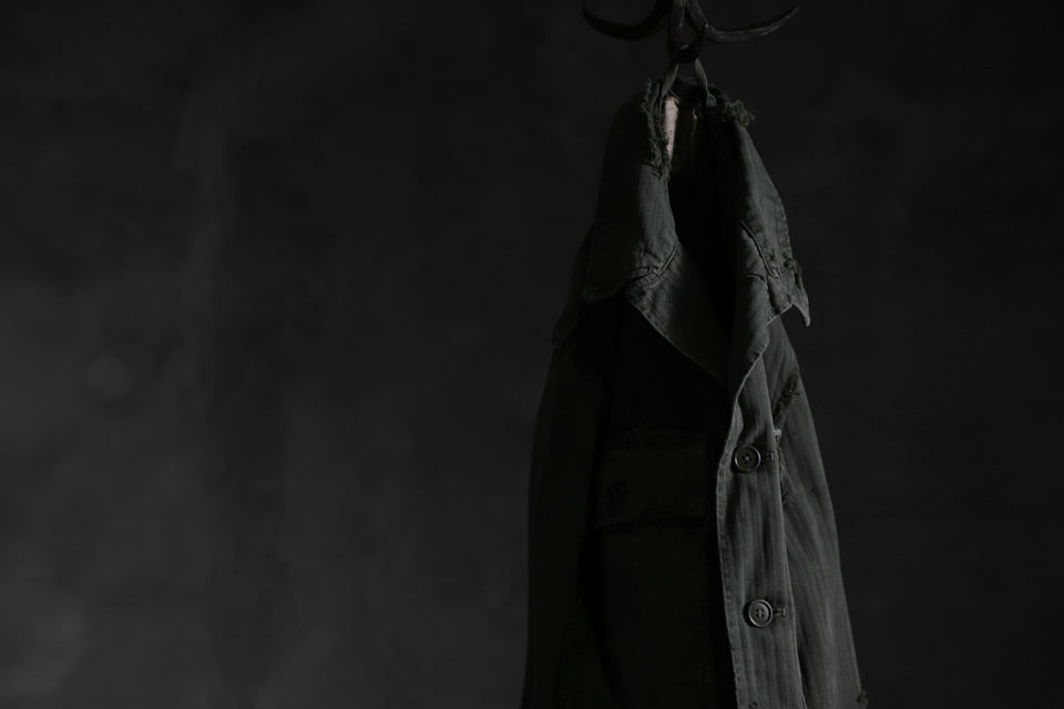 画像をギャラリービューアに読み込む, RESURRECTION HANDMADE vintage damage military herringbone shirt (KHAKI GREEN)