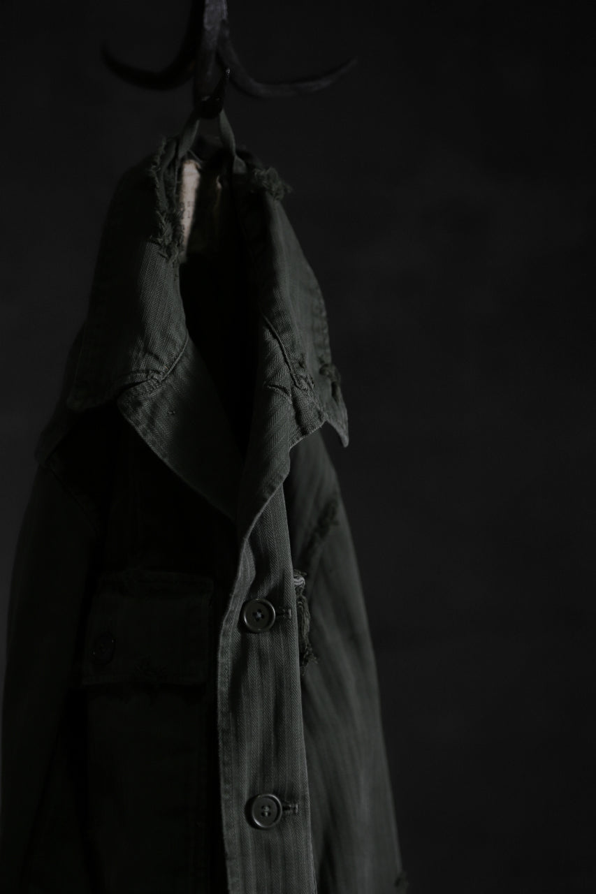 画像をギャラリービューアに読み込む, RESURRECTION HANDMADE vintage damage military herringbone shirt (KHAKI GREEN)