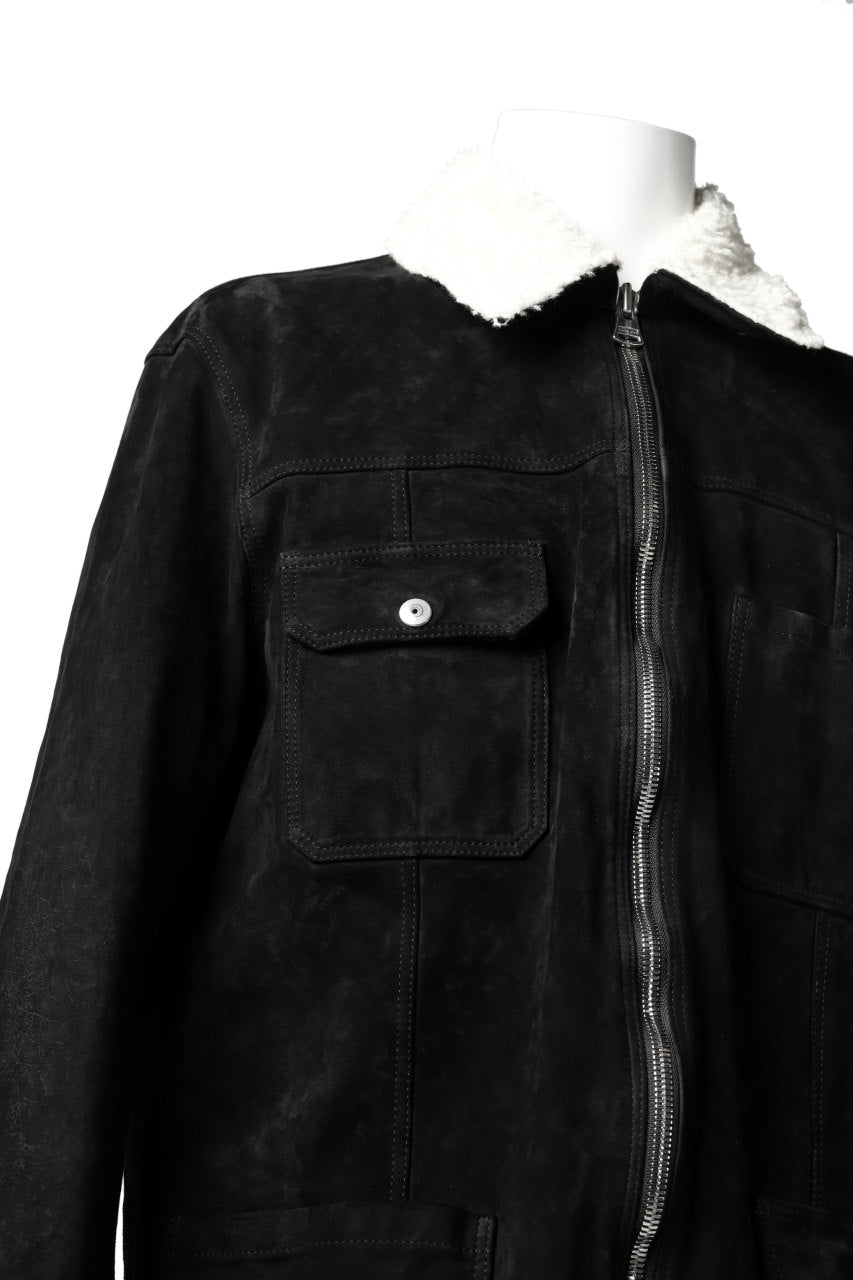 Load image into Gallery viewer, ISAMU KATAYAMA BACKLASH SUEDE COVER ALL BLOUSON / JAPAN CALF (WHITE TANNED / BLACK)