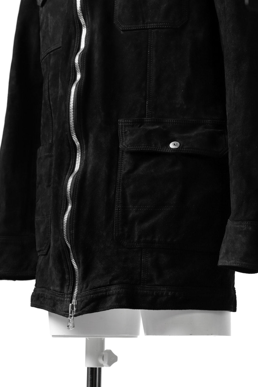 Load image into Gallery viewer, ISAMU KATAYAMA BACKLASH SUEDE COVER ALL BLOUSON / JAPAN CALF (WHITE TANNED / BLACK)