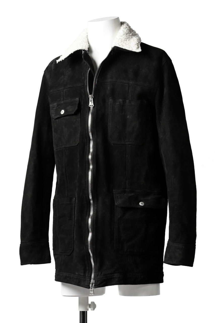 Load image into Gallery viewer, ISAMU KATAYAMA BACKLASH SUEDE COVER ALL BLOUSON / JAPAN CALF (WHITE TANNED / BLACK)