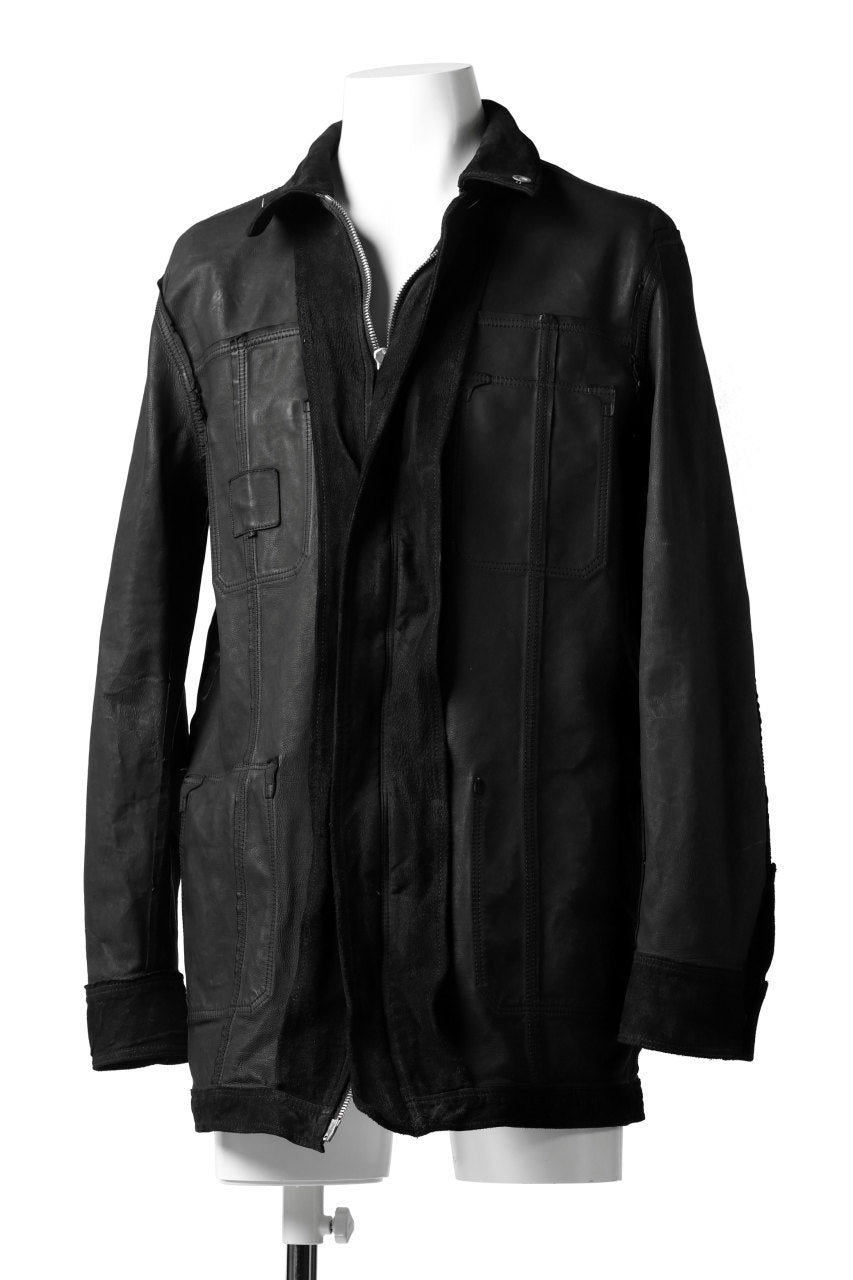 Load image into Gallery viewer, ISAMU KATAYAMA BACKLASH SUEDE COVER ALL BLOUSON / JAPAN CALF (WHITE TANNED / BLACK)