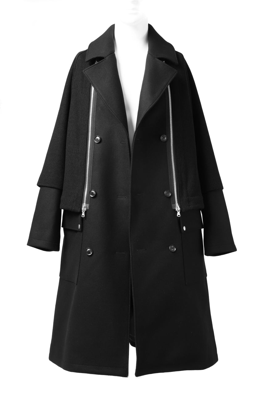 画像をギャラリービューアに読み込む, A.F ARTEFACT "COMBINED" DOUBLE BREASTED WOOL COAT (BLACK)