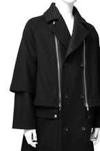 画像をギャラリービューアに読み込む, A.F ARTEFACT "COMBINED" DOUBLE BREASTED WOOL COAT (BLACK)