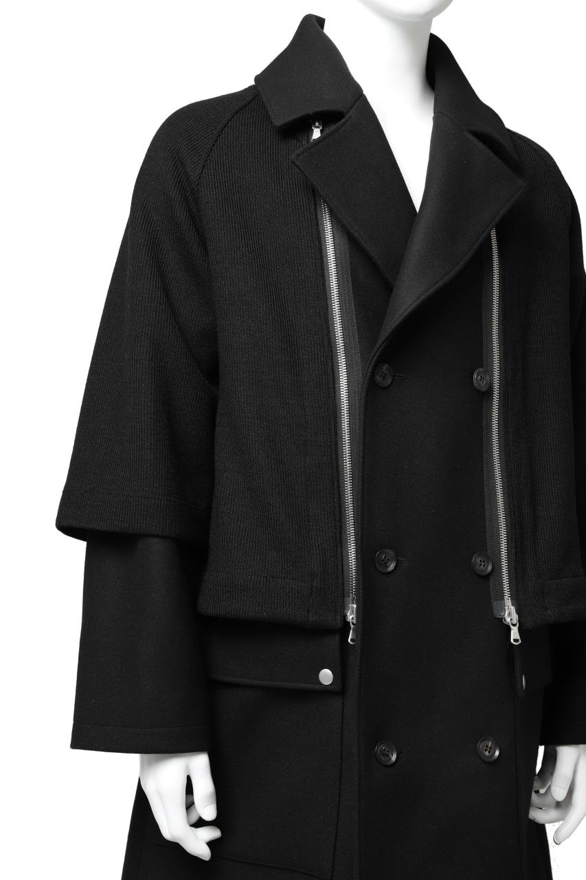 画像をギャラリービューアに読み込む, A.F ARTEFACT "COMBINED" DOUBLE BREASTED WOOL COAT (BLACK)