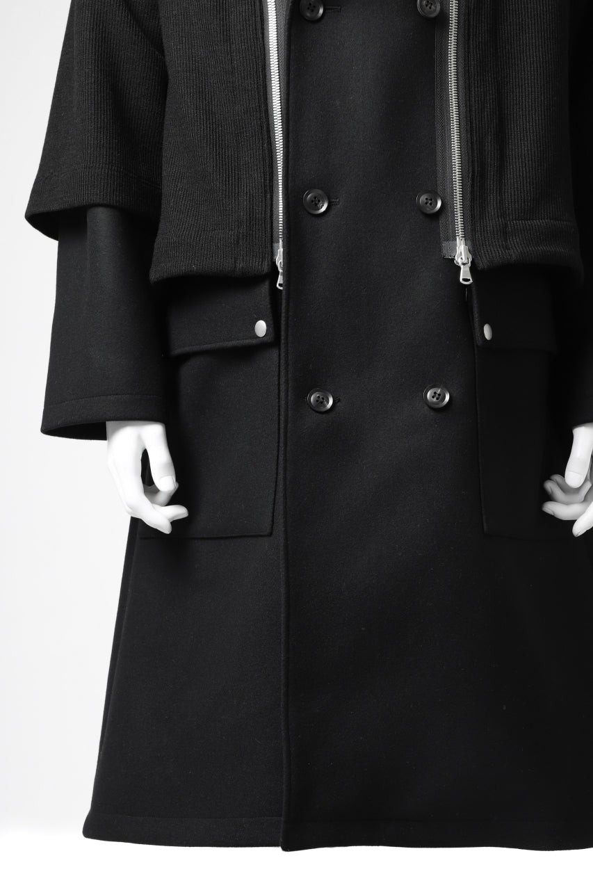 画像をギャラリービューアに読み込む, A.F ARTEFACT "COMBINED" DOUBLE BREASTED WOOL COAT (BLACK)