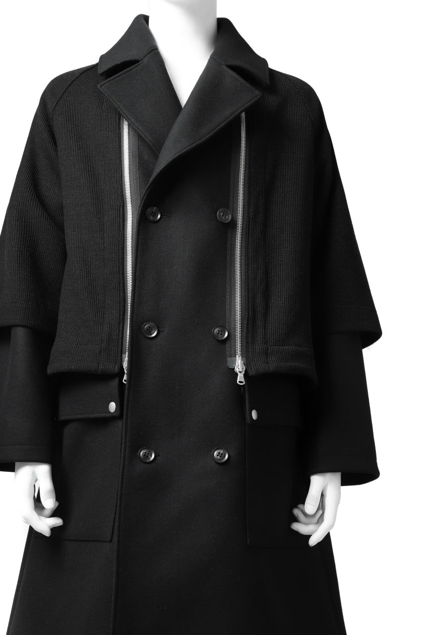 画像をギャラリービューアに読み込む, A.F ARTEFACT "COMBINED" DOUBLE BREASTED WOOL COAT (BLACK)