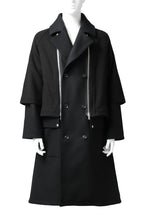 画像をギャラリービューアに読み込む, A.F ARTEFACT "COMBINED" DOUBLE BREASTED WOOL COAT (BLACK)