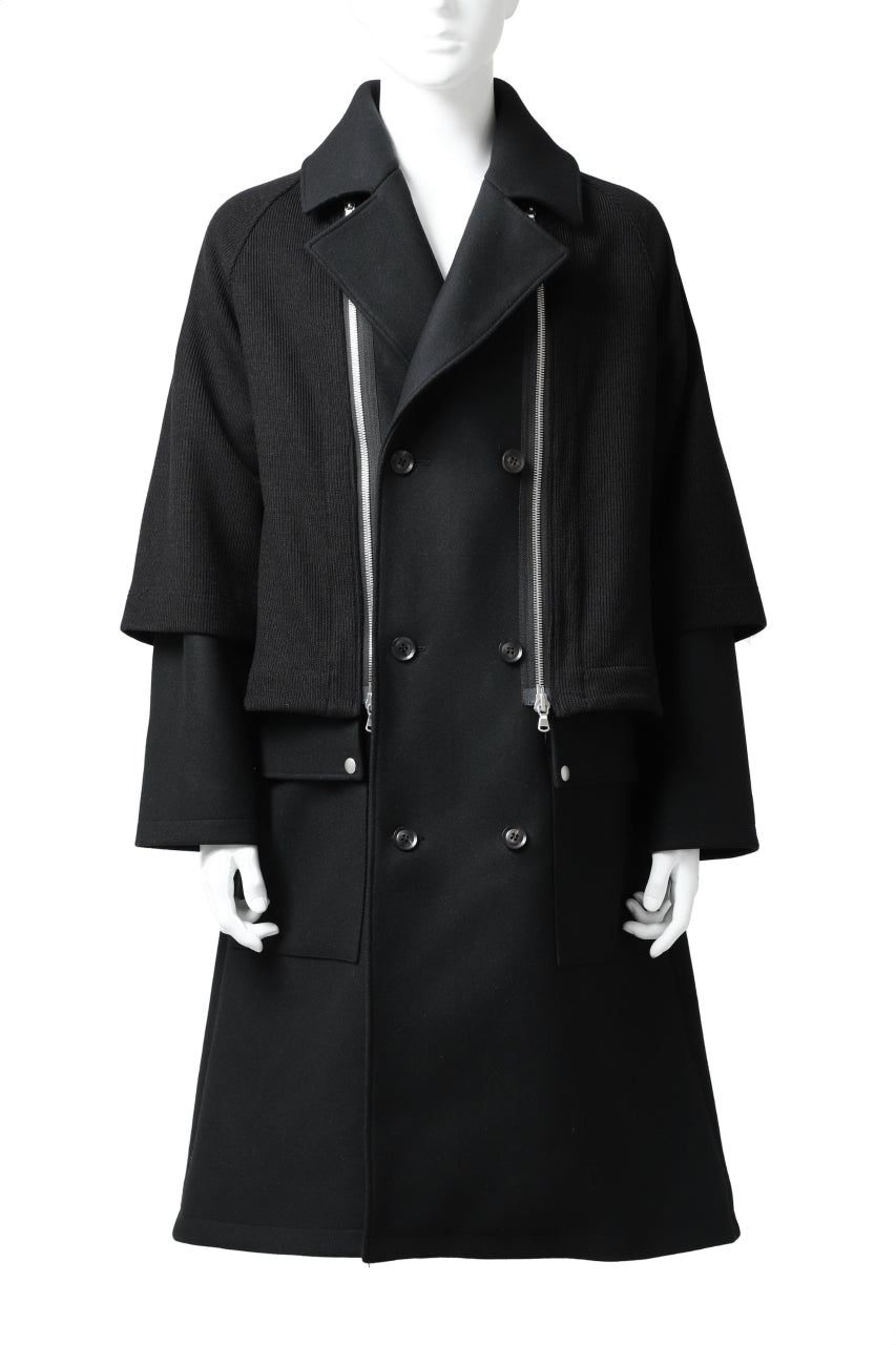 画像をギャラリービューアに読み込む, A.F ARTEFACT "COMBINED" DOUBLE BREASTED WOOL COAT (BLACK)