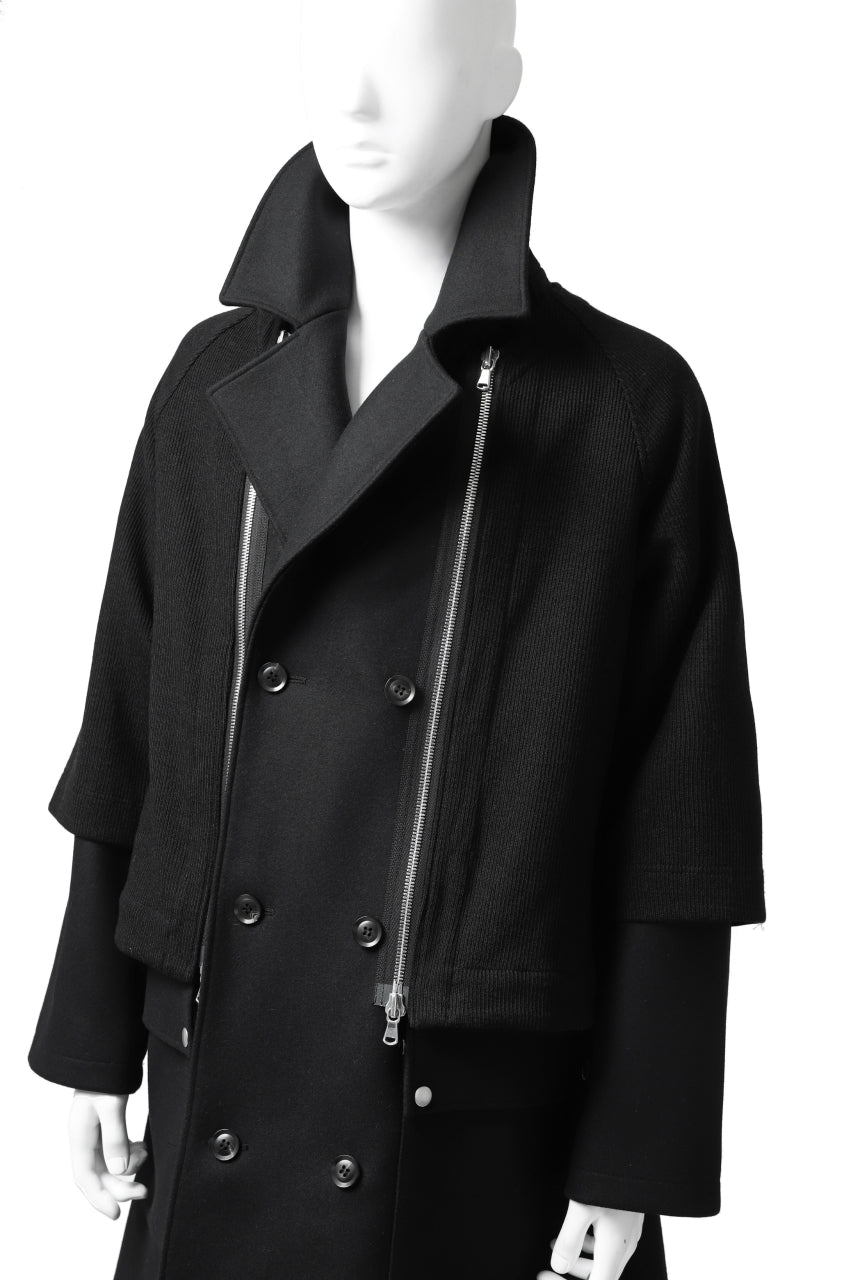 画像をギャラリービューアに読み込む, A.F ARTEFACT "COMBINED" DOUBLE BREASTED WOOL COAT (BLACK)
