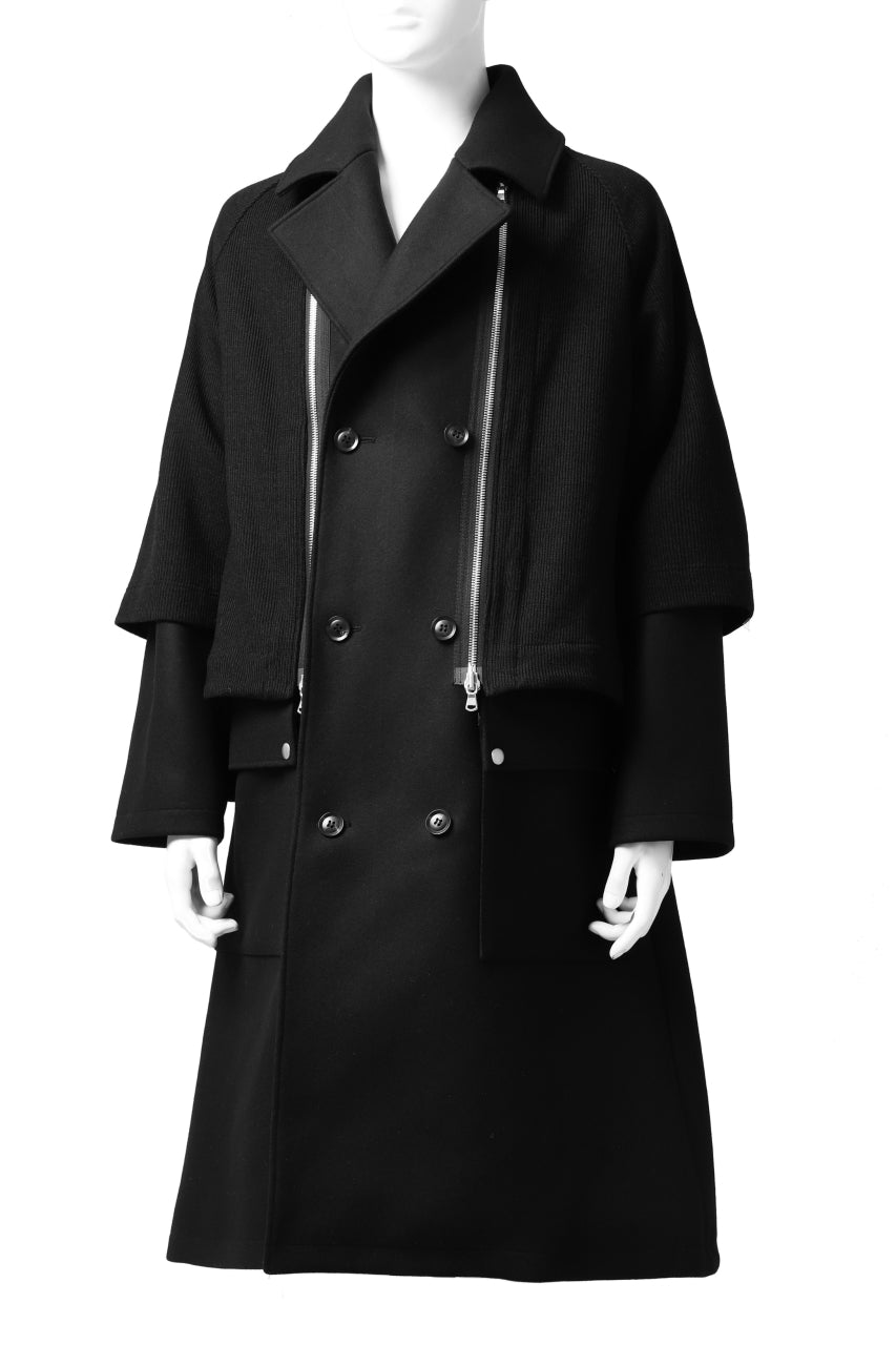 画像をギャラリービューアに読み込む, A.F ARTEFACT "COMBINED" DOUBLE BREASTED WOOL COAT (BLACK)