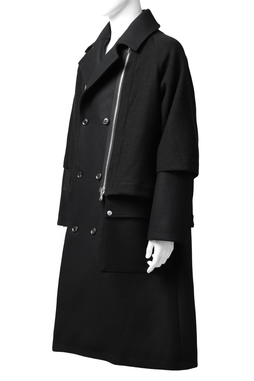 画像をギャラリービューアに読み込む, A.F ARTEFACT "COMBINED" DOUBLE BREASTED WOOL COAT (BLACK)