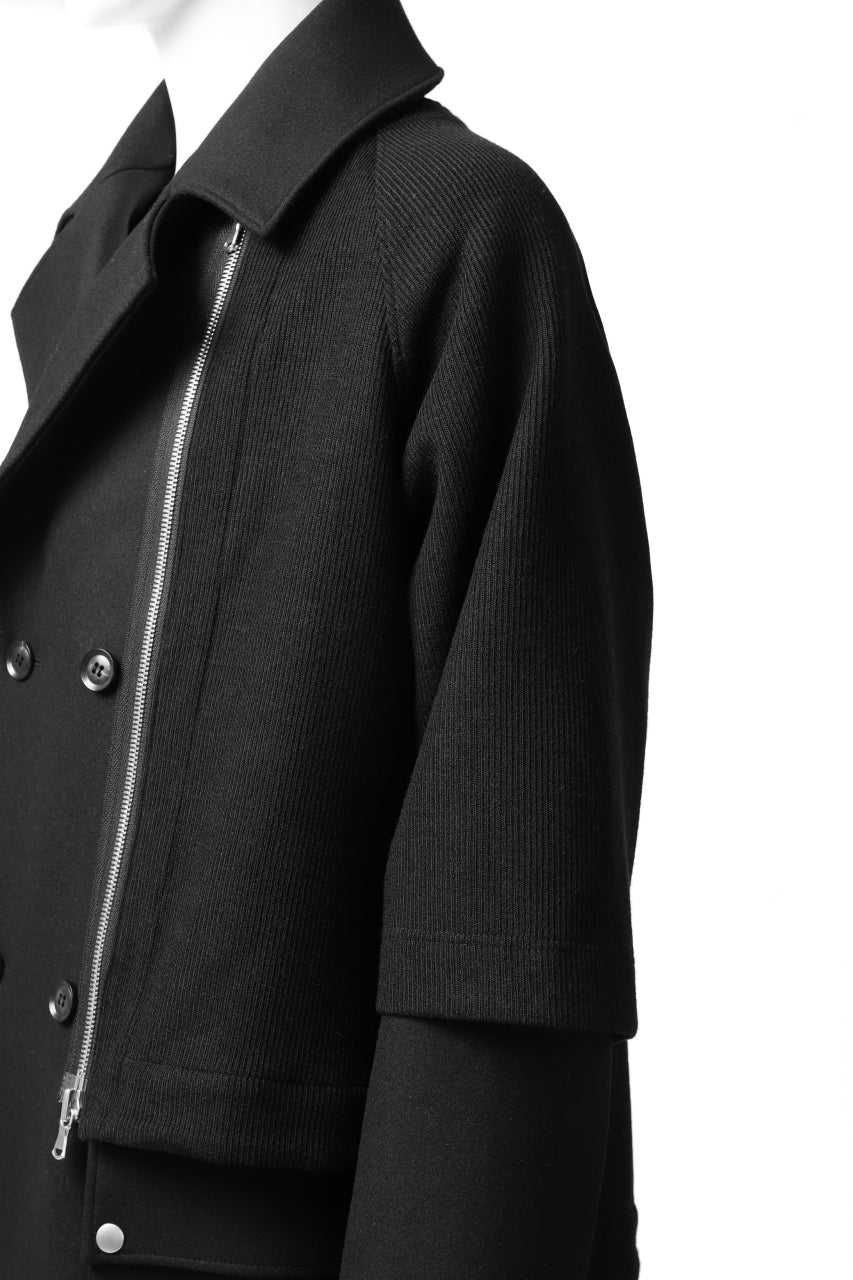 画像をギャラリービューアに読み込む, A.F ARTEFACT "COMBINED" DOUBLE BREASTED WOOL COAT (BLACK)