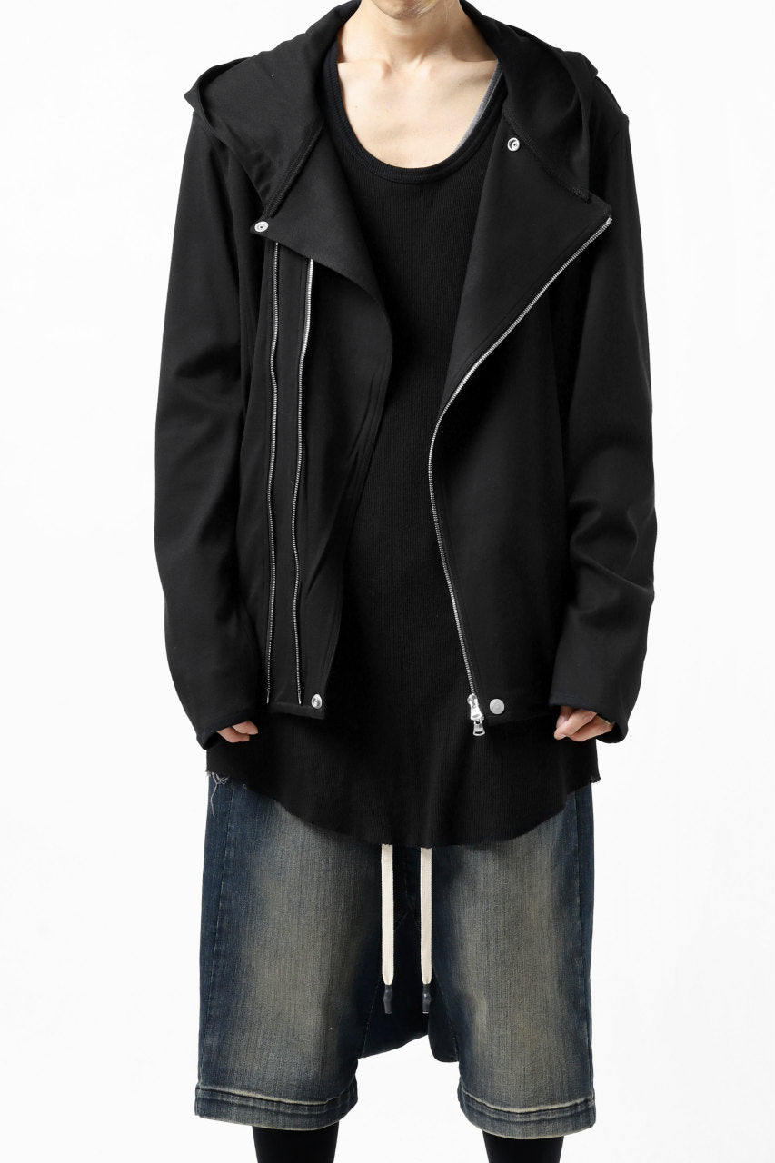 Load image into Gallery viewer, ISAMU KATAYAMA BACKLASH HOODED RIDERS BLOUSON / STRETCH RAYON SILK (BLACK)