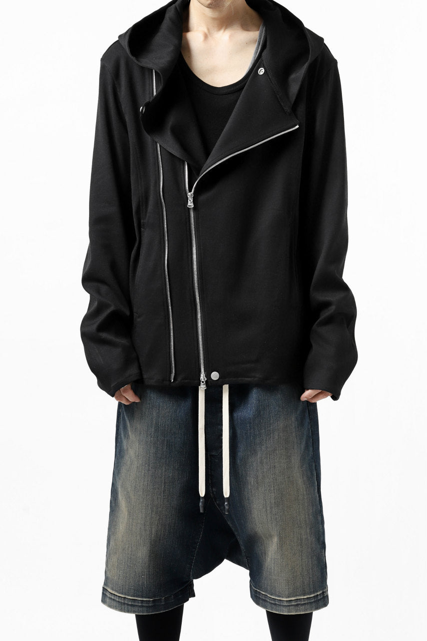 Load image into Gallery viewer, ISAMU KATAYAMA BACKLASH HOODED RIDERS BLOUSON / STRETCH RAYON SILK (BLACK)